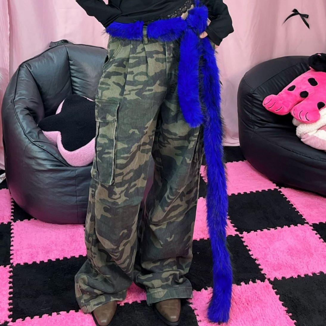 Cross-Border Plush Belt Y2K Autumn and Winter Warm Subculture Sexy Long Waist Chain Hip-Hop Punk Style Dance Props