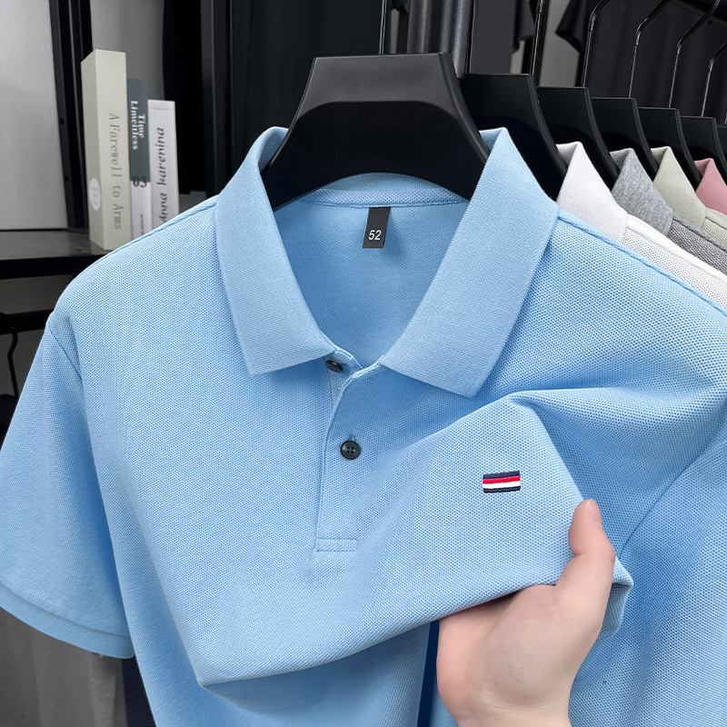 Летняя рубашка поло с воротником для мужчин из 100% хлопка, деловая повседневная футболка с вышивкой для стильных мужчин среднего возраста