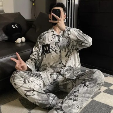 2024 autumn men's young middle-aged and elderly fashion Korean version of suit long sleeve cardigan pajamas casual home clothes wholesale