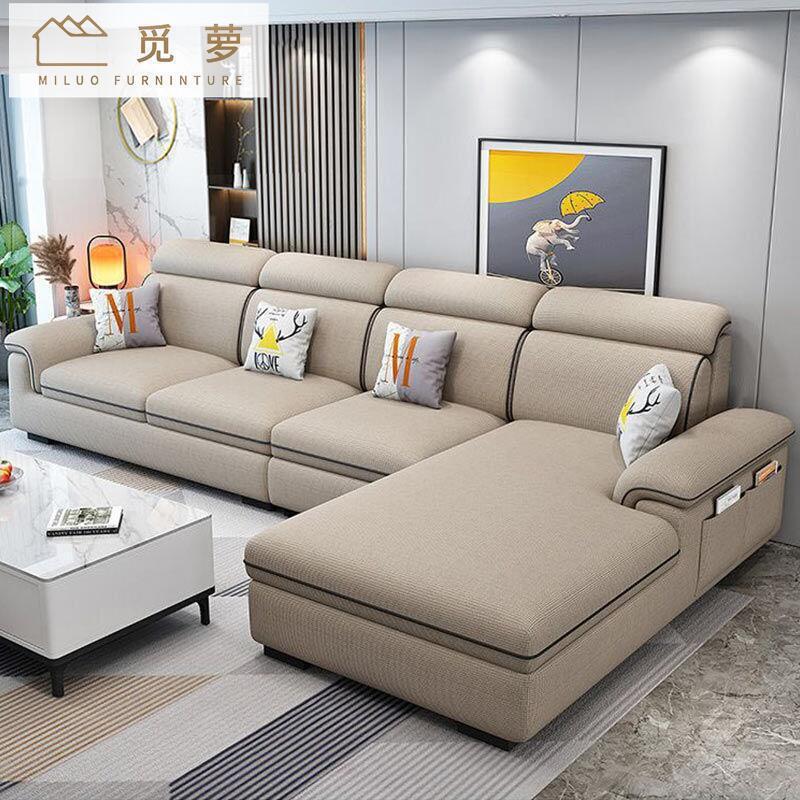 Fabric Sofa Living Room Small Apartment Simple Modern New Cotton and Linen No-Wash Technology Cloth Cat Claw Leather All Solid Wood Sofa