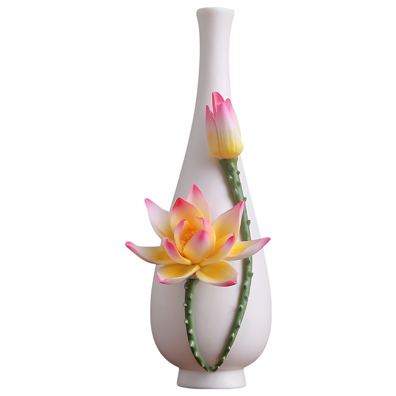 Dai Yutang Ceramic Water Drop Lotus Vase Ornaments Guanyin Clean Bottle Buddha's Front Feeding Flower-arranging Incense Bottle Home Accessories