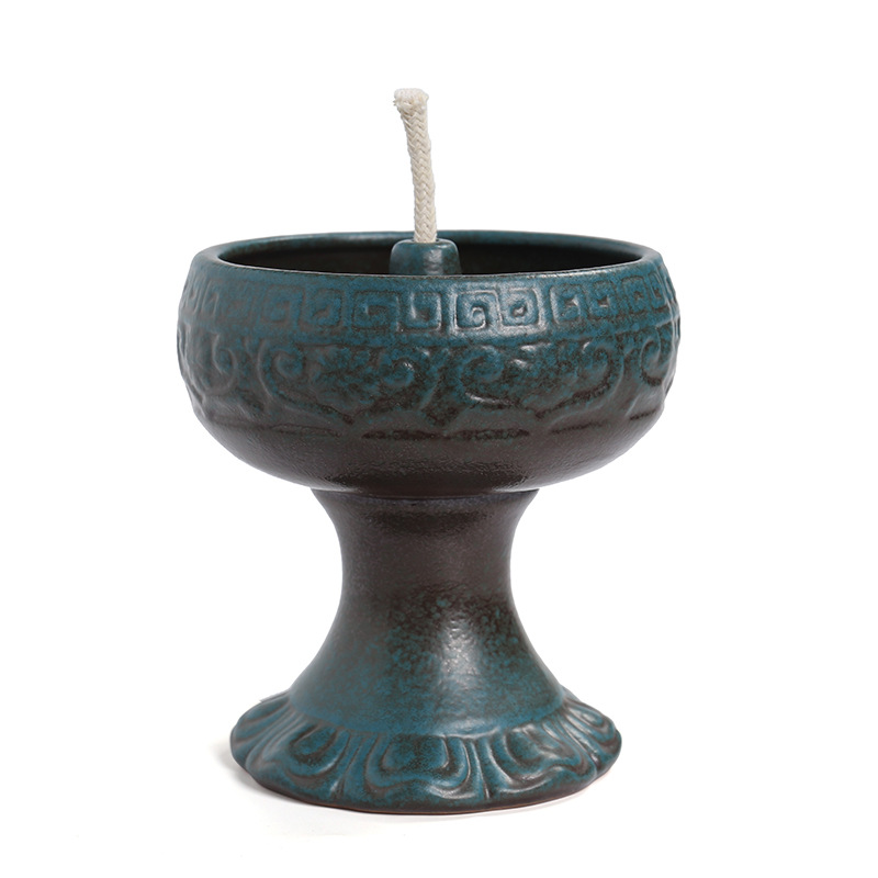 Ceramic oil lamp Buddha lamp retro candle holder liquid crisp long bright lamp holder Buddha lamp Buddha hall oil lamp printed LOGO