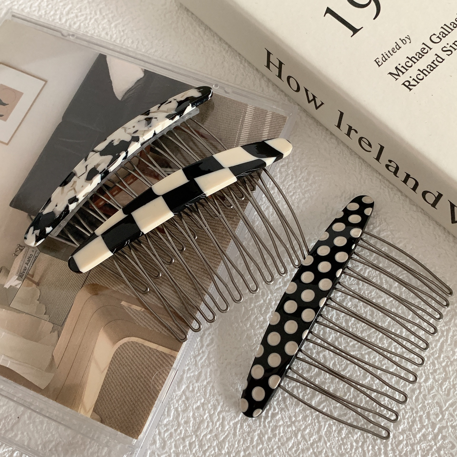 South Korea New Elegant simple Plaid bangs hairpin hairpin texture marbling iron tooth hair comb insert comb hair accessories