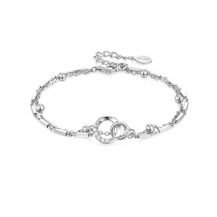 silver Geometric Bracelet Women's All-match High-end 2024 New Fashion Niche Design Double Layer Stacked Wearing Hand Jewelry