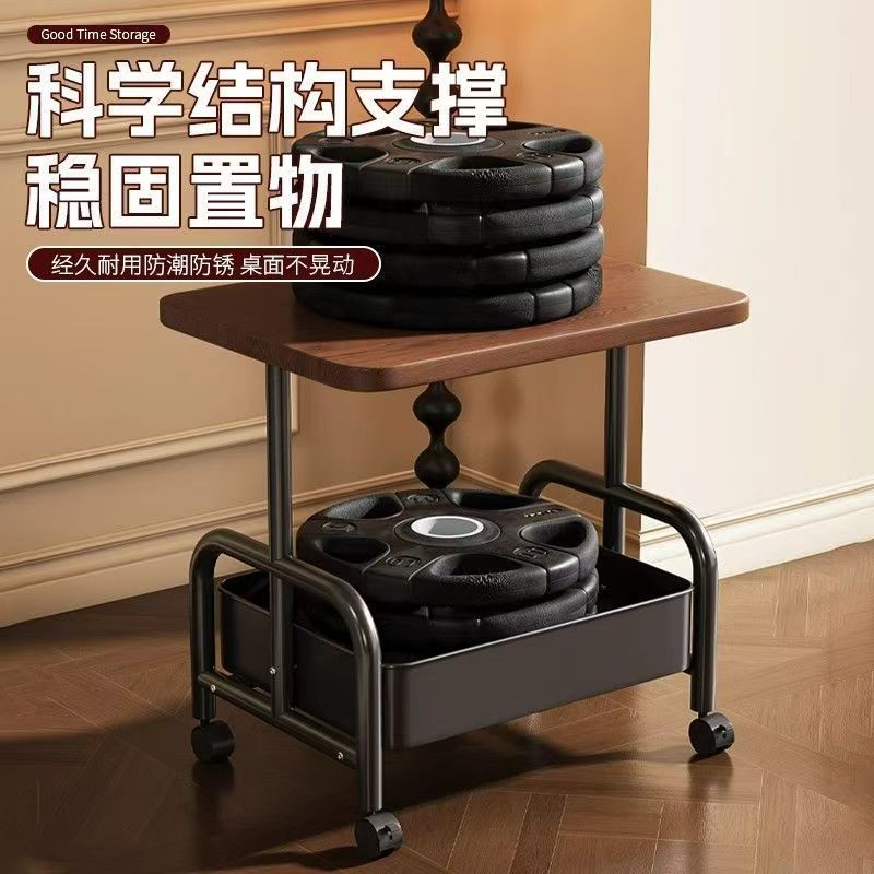 Movable Double-Layer Coffee Table Trolley Side Table Living Room Sofa Storage Wheeled Tea Table Bedroom Storage Rack Small Table