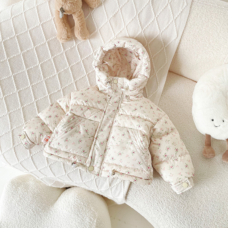 Детская куртка из пуха, новая зимняя куртка для девочек 2024 года, новый национальный стандарт, 90% белого утиного пуха, оптовая продажа цветочной куртки для девочек