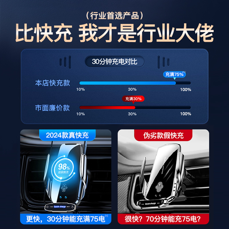 2025 New Car Wireless Charger Navigation Car Mobile Phone Holder Apple Fully Automatic Sensor Black Technology