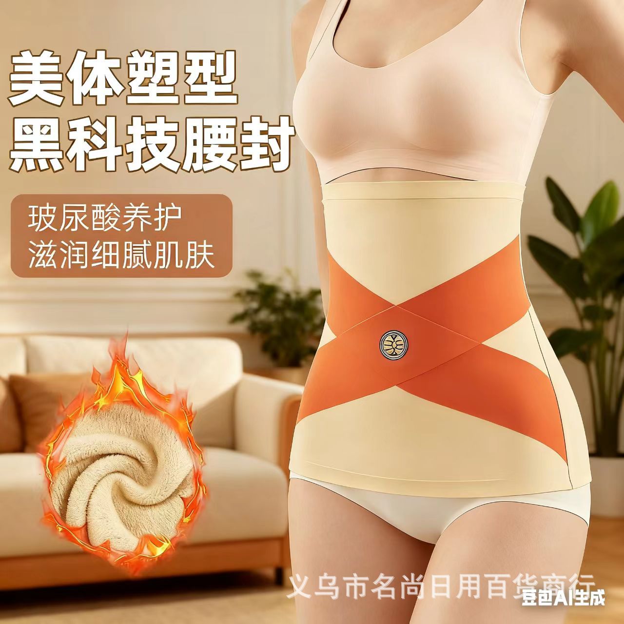2025 Winter Hot-Selling Fleece-Lined Energy Stone Cross-Shaped Abdominal Belt for Women, Thin Seamless Nude Feel Shapewear, Breathable Waist Cincher