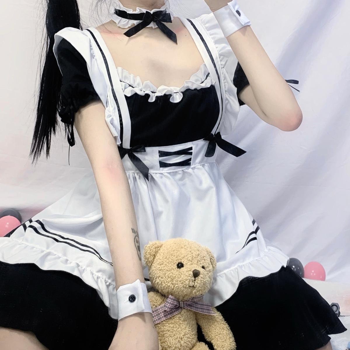 Cute Soft Girl Japanese Lolita Maid Suit Daily Outer Wear Milk Strap Maid Suit Animation Costume Stage Performance