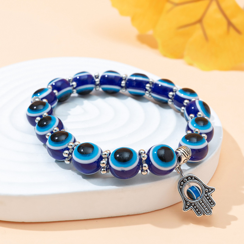 Evil Eye Bracelet Turkish Eye Beaded Bracelet Alloy Palm Bangle European and American Fashion Trendy Hot Item