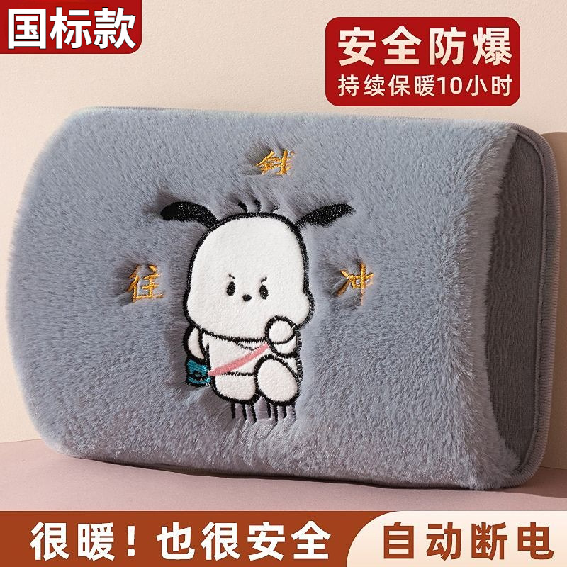 National Standard Electric Warmer Rechargeable Hot Water Bag Warm Water Bag Hand Warmer Plush Female Stomach Application Student Safety Power Off