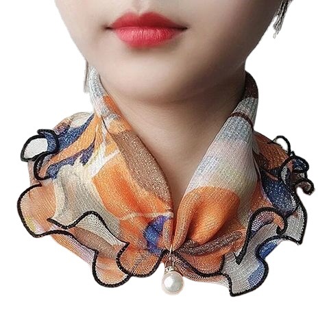 Spring, summer and autumn Korean style mesh pullover small scarf women's neck protection scarf thin fashion all-match half decorative scarf