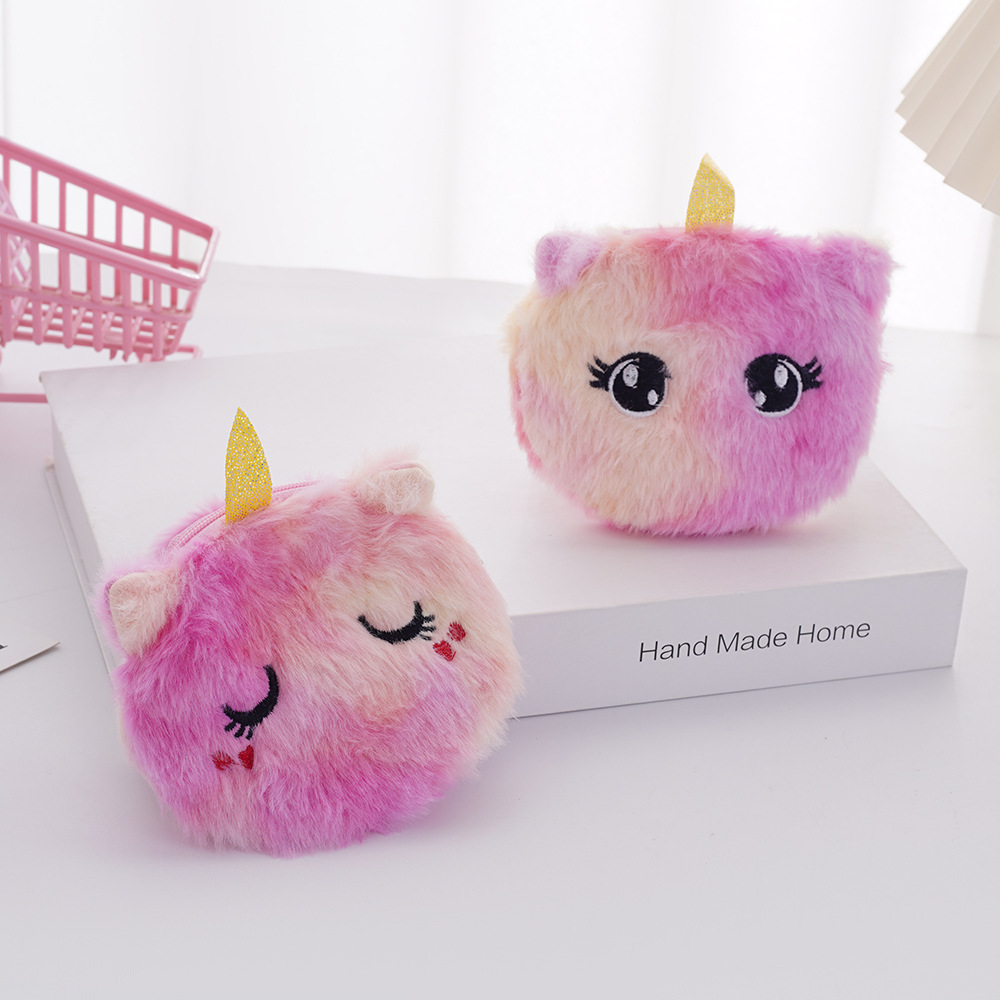Cross-border mini coin storage children's cartoon cute plush unicorn earphone data cable small gift coin purse