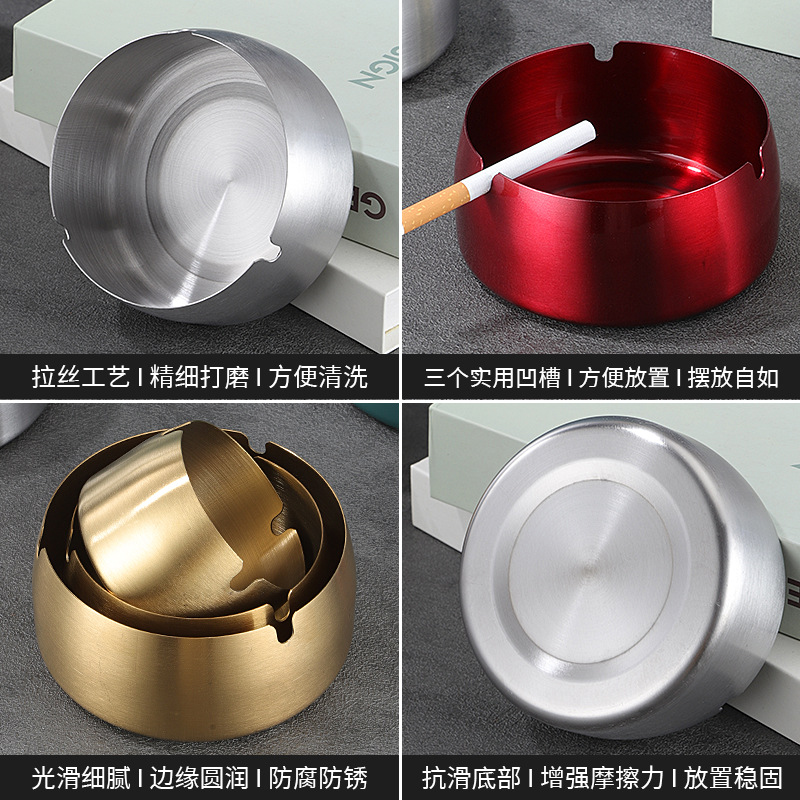 Thickened Stainless Steel Color-Plated Metal Ashtray, Windproof and Drop-Proof Ashtray, Creative and Personalized Gift Manufacturer Wholesale
