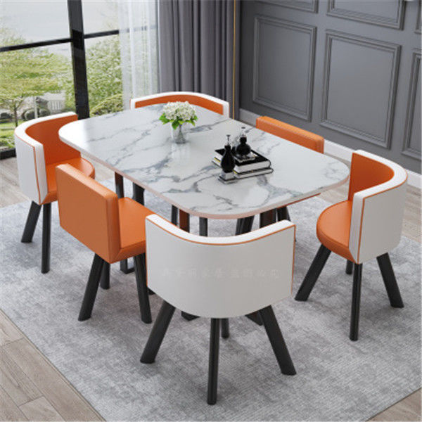 Nordic Simple Negotiation Table and Chair Set One Table Six Chairs Reception Reception Table Rectangular Table Office Conference Table