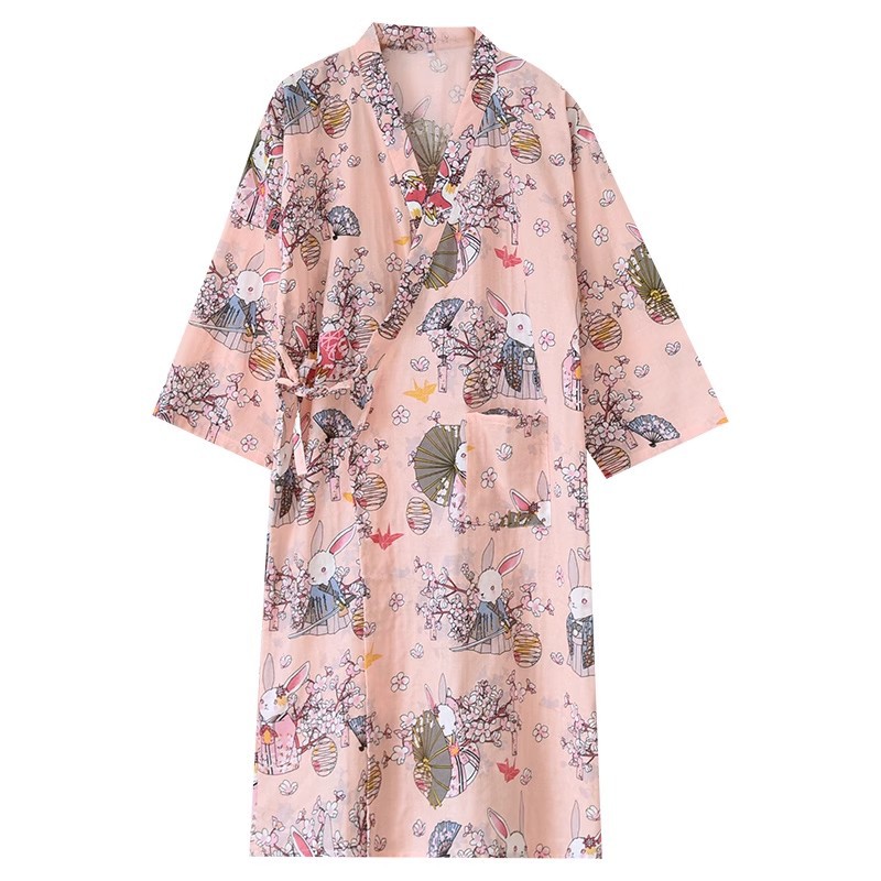 Summer Thin Cotton Gauze Nightgown Couple's Japanese-style Men's Kimono Bathrobe Cotton Pajamas Cardigan Long Nightdress Sweatshirt