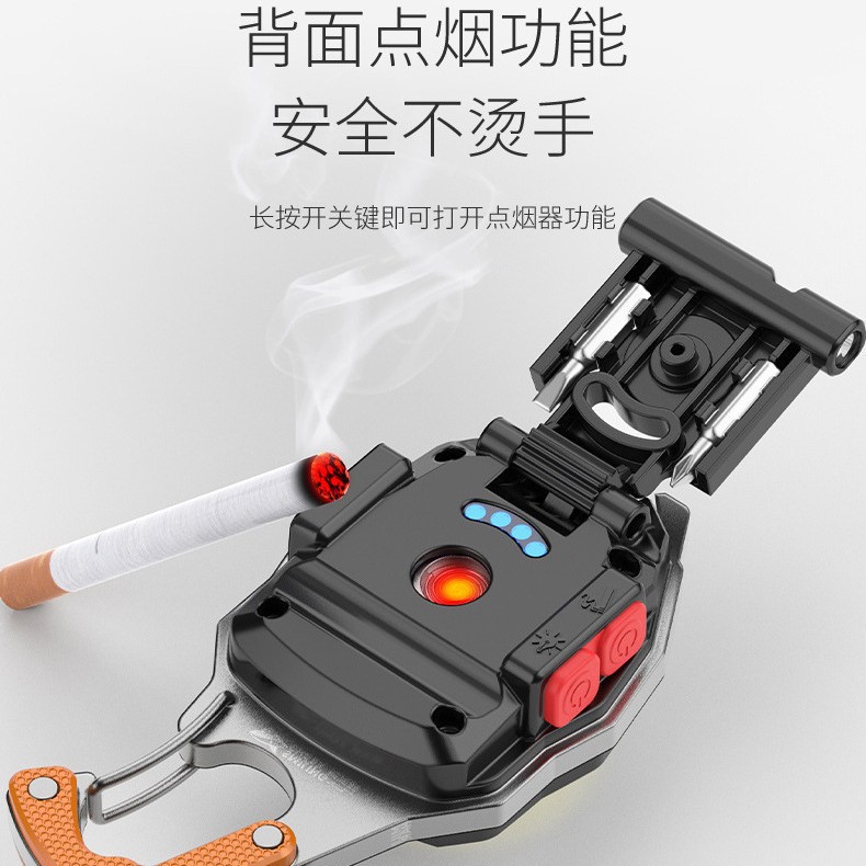 Cross-border mini strong light key chain flashlight with cigarette lighting outdoor charging multifunctional auto repair lamp household portable lamp