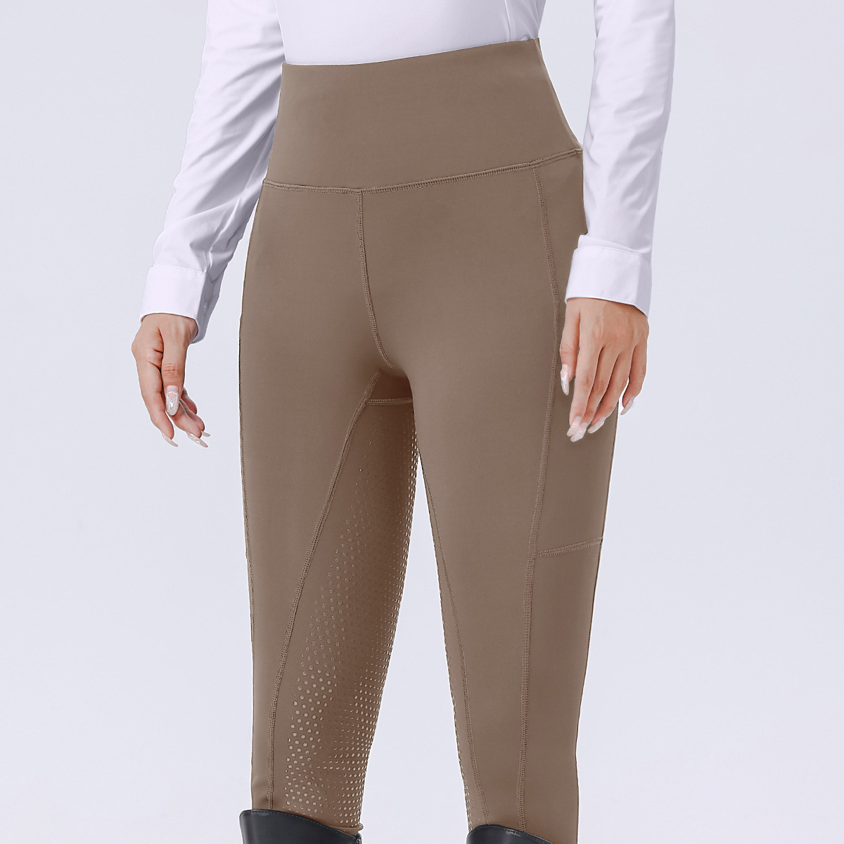 European and American Cross-Border Women's Equestrian Pants Full Seat Silicone Non-Slip with Pockets Elastic High Waist Tummy Control Tight Riding Pants