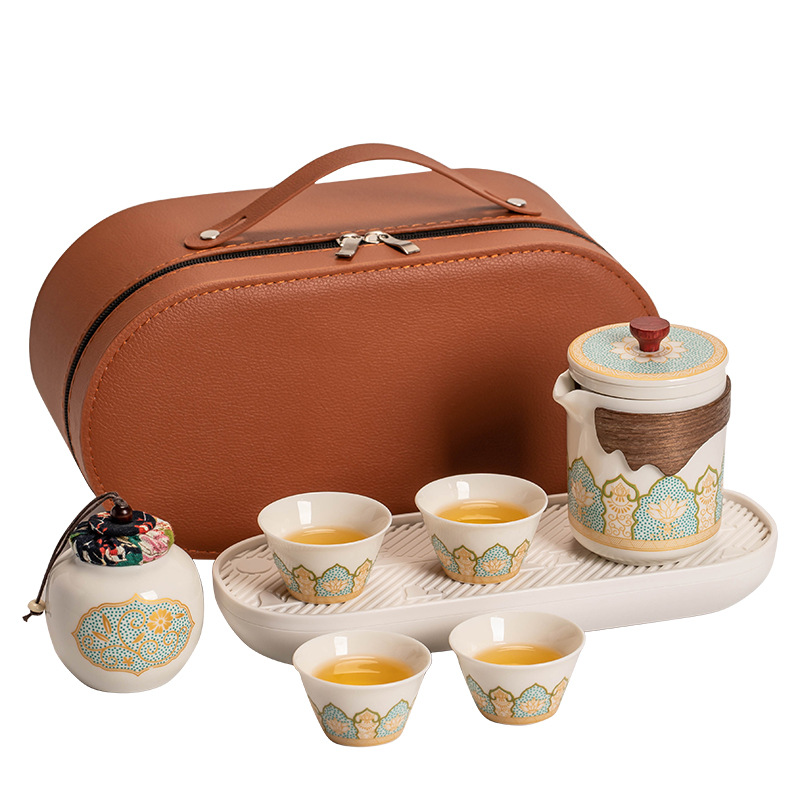 Travel tea set suit simple outdoor portable ceramic Express Cup One Pot Four Cups office kung fu teapot