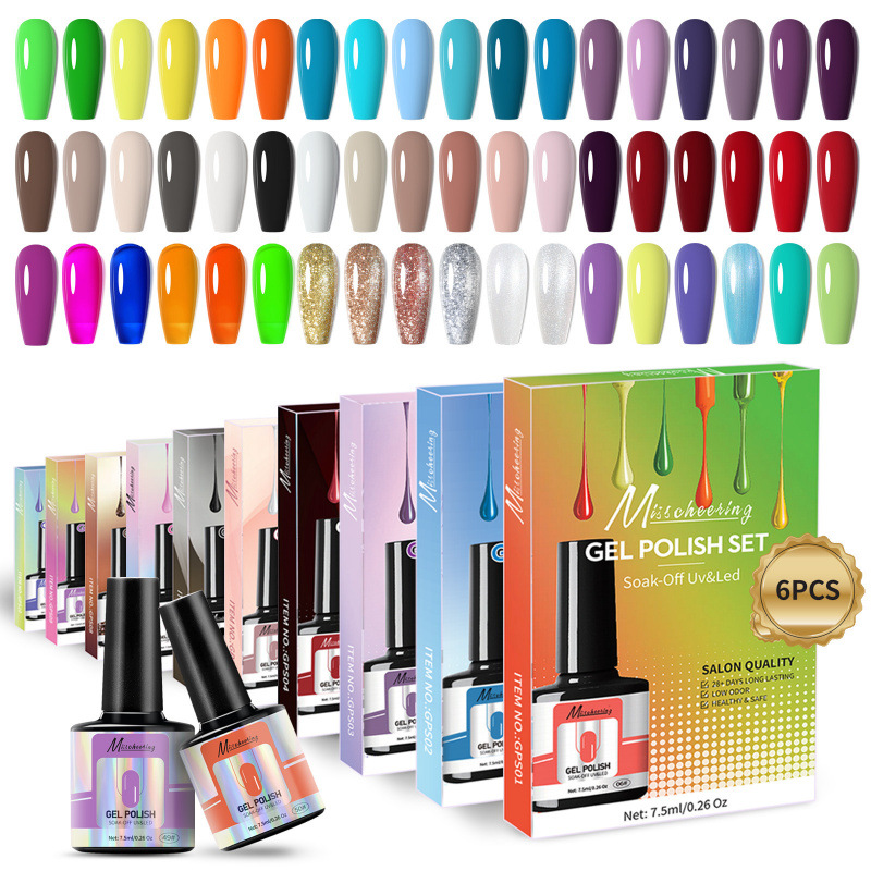 Cross-Border Popular 6-Color Set of Nail Polish Glue, Seasonal Transparent Series, Popular Color Small Set, Phototherapy Glue Set