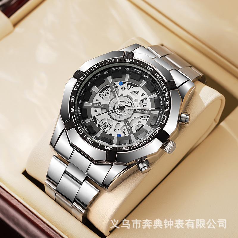 Foreign trade hot sale Xiyin TEMU men's fashion electroplated tungsten steel leisure automatic imitation mechanical watch wholesale