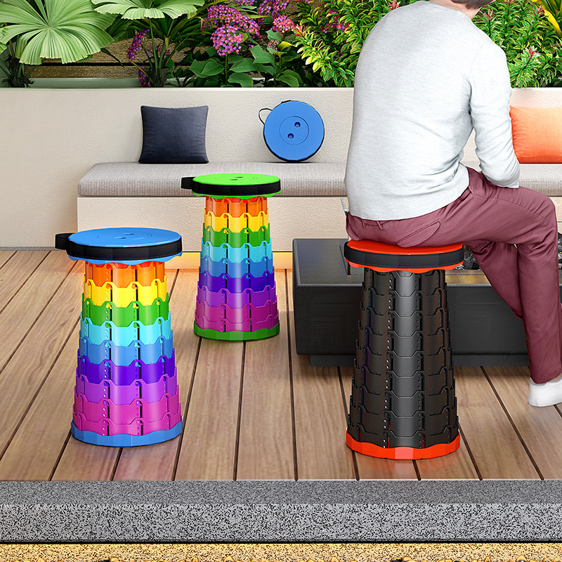 Manufacturer Rainbow Telescopic Stool Wholesale Mountain Camping Supplies Round Stool Portable Storage Telescopic Stool Plastic Folding Stool