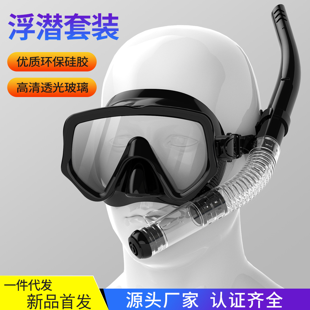 Cross-Border Adult Snorkeling Silicone Diving Mask Full Dry Snorkeling Mask Diving Goggles Comprehensive Chain