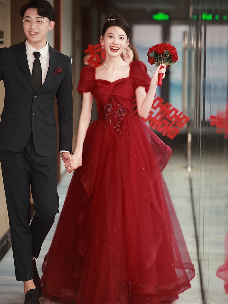 Toast Wear Bride 2025 New Red Summer Engagement Evening Dress Skirt Women's Summer Wedding High-End Gauze Skirt Summer