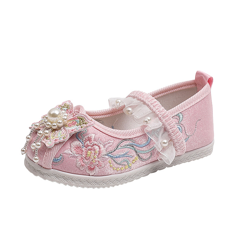 Spring Girls' Han Dynasty Shoes, Kidsren's Old Beijing Soft-Soled Cloth Shoes, Antique Shoes, Embroidered Shoes, Cute Baby Princess Shoes