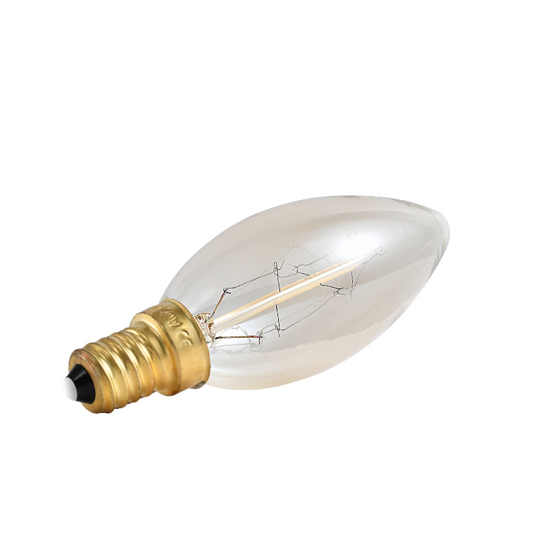 [C35 Tip Bubble-Wound] Edison Retro Dimmable Light Bulb E14/E12 Screw Glass Candle Light Bulb