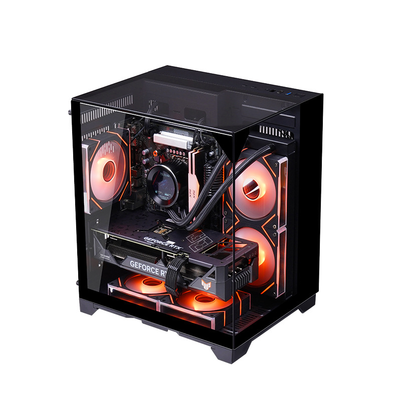 Play Jia three-sided glass sea view room computer chassis desktop host matx water-cooled side through the game sky mini black
