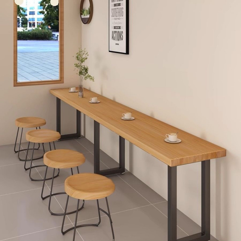 Low Bar Table, Industrial Style Convenience Store, Snack Bar, Bar Long Table, Narrow Dining Table and Chair Combination Against the Wall, Factory Window