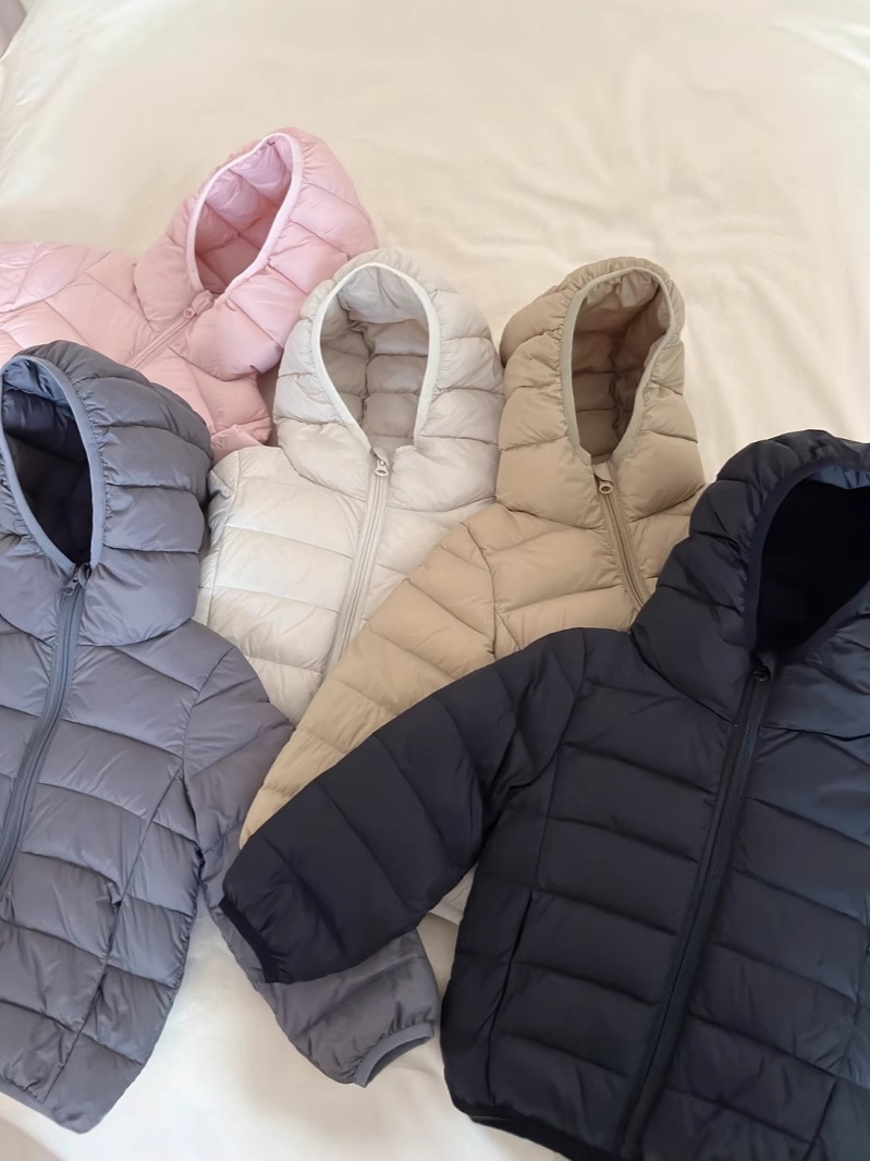 U family with new children's 90 white duck down peace of mind down jacket for boys and girls light long sleeve hooded coat