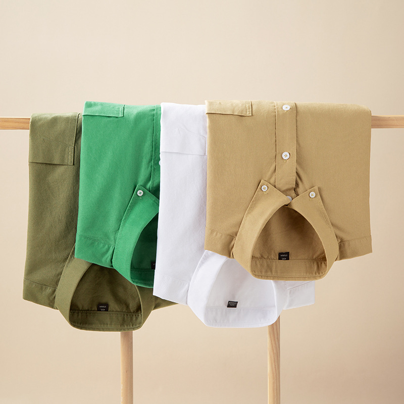 Spring and Autumn pure cotton solid color men's long-sleeved shirt breathable Oxford fabric anti-wrinkle trendy fashionable all-match breathable shirt men