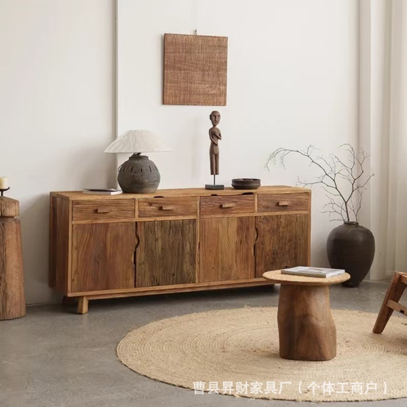 Old Elm Retro Sideboard Jingji Style Storage Cabinet Living Room Weathered Storage Cabinet B&B Solid Wood Entrance Cabinet Deposit