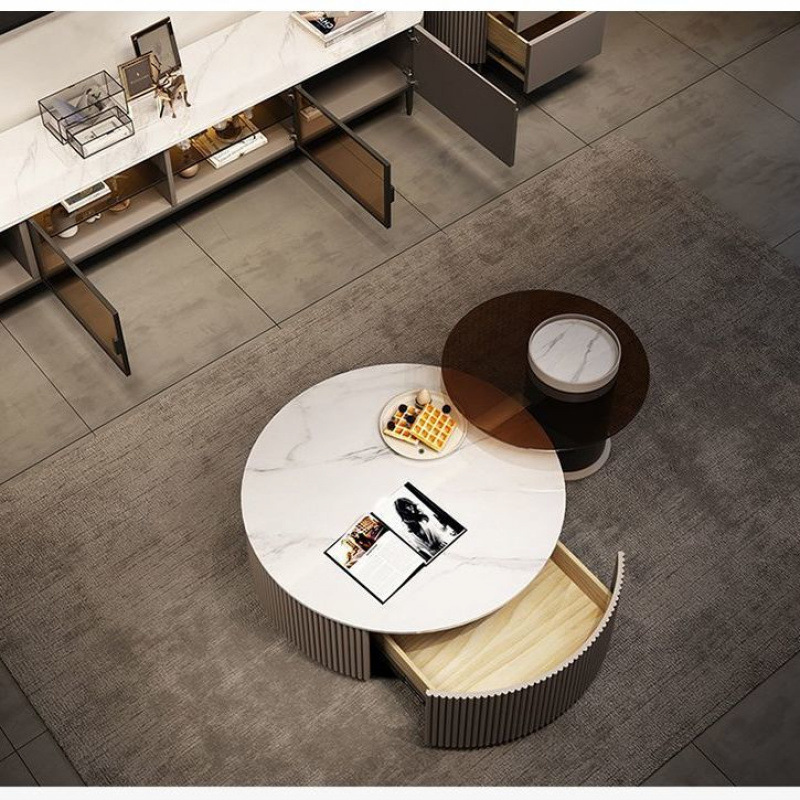 Slate Coffee Table Living Room Home Tv Cabinet Combination Small Apartment Modern Minimalist Light Luxury Glass Tea Table