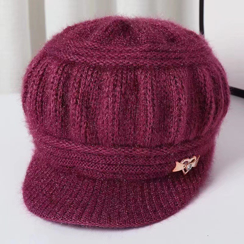 Winter Thickeneded Warm Knitted Hat for Middle-Aged and Elderly People, New Velvet Woolen Hat for Women, Duck Tongue Ear Protection Hat