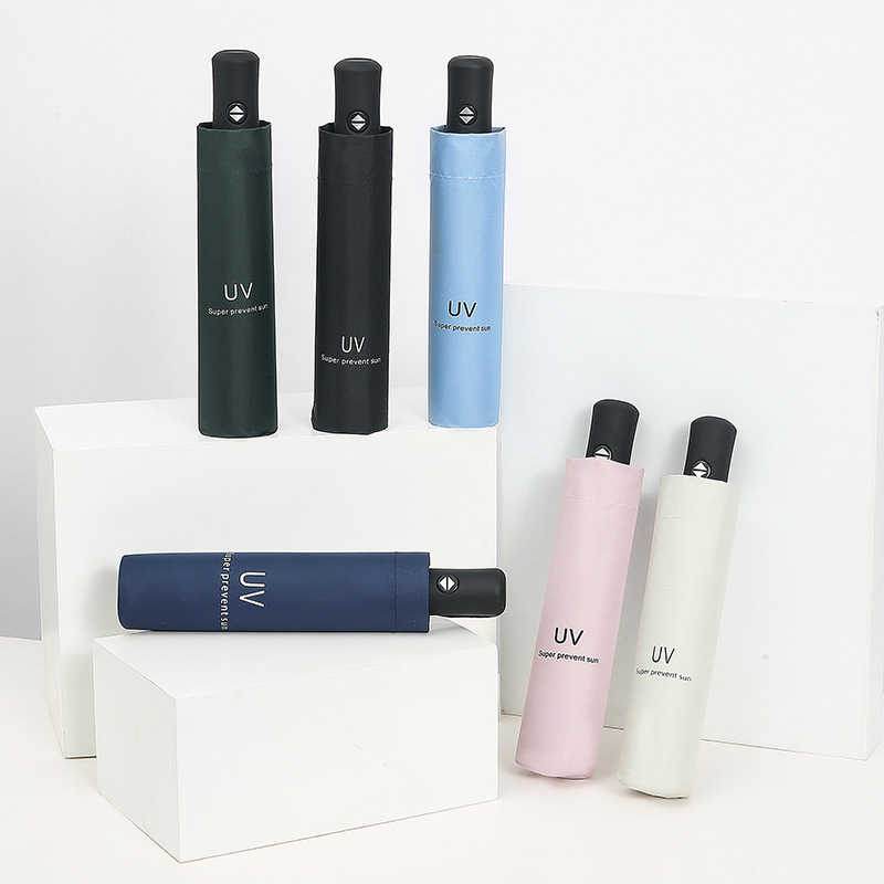 Black rubber UV sun umbrella sun umbrella UV protection sunshade umbrella women's three folding umbrella set advertising umbrella logo