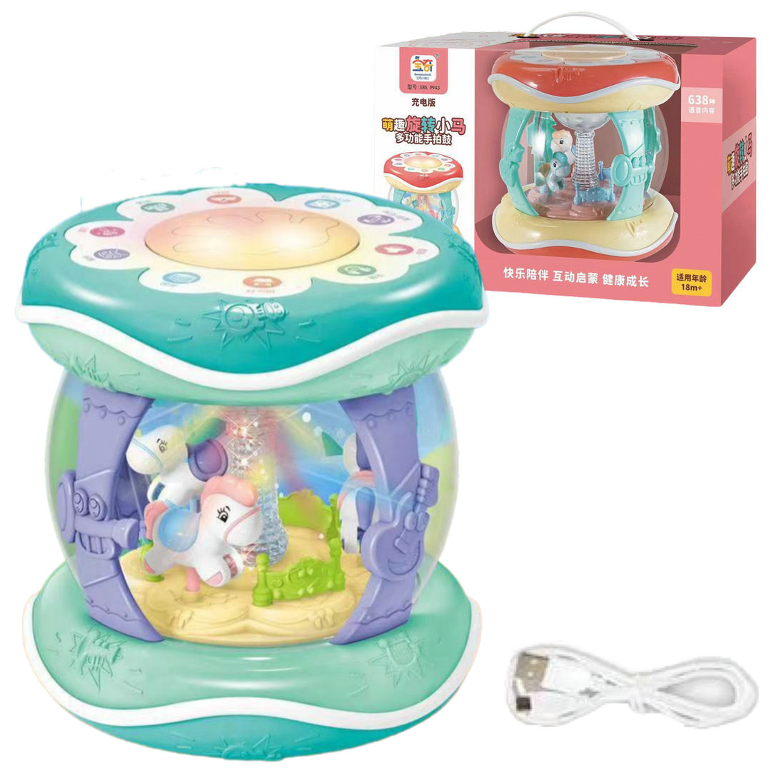 Заряжаемый карусельный ручной барабан 9943, танцевальная музыка, головоломка для детей, раннее образование, оптовая продажа