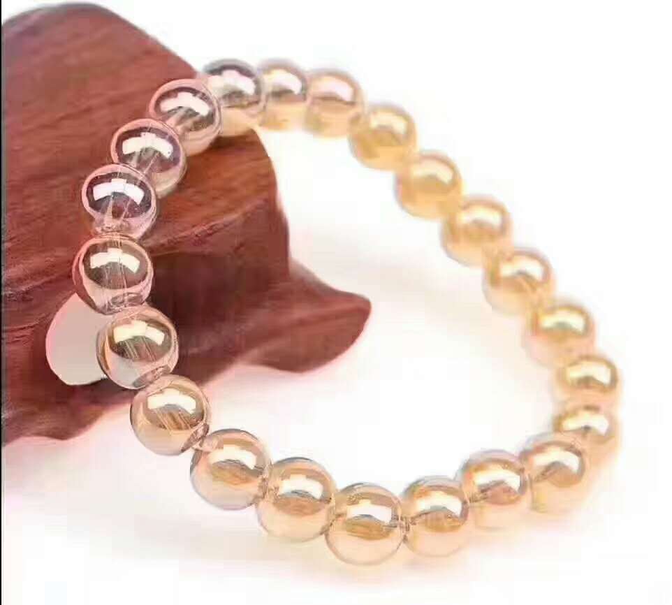 Anti-abrasion Scratch Glass Beads Buddha Beads Bracelet High-Grade 8mm Champagne Color Bracelet Anti-discoloration Crystal Bracelet