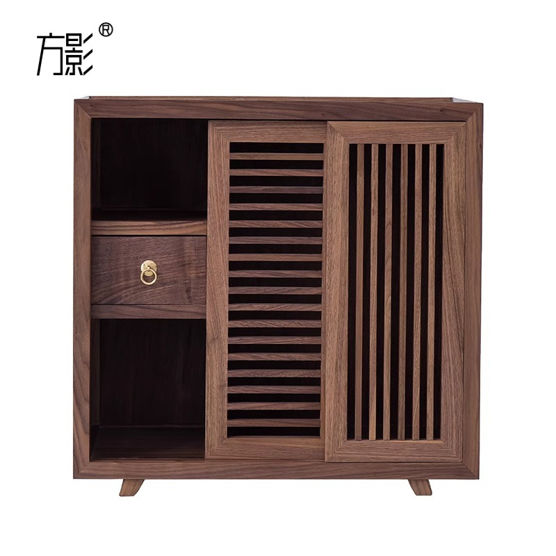New Chinese Style Solid Wood Tea Cabinet Black Walnut Living Room Corner Sofa Modern Simple Mobile Zen Side Table