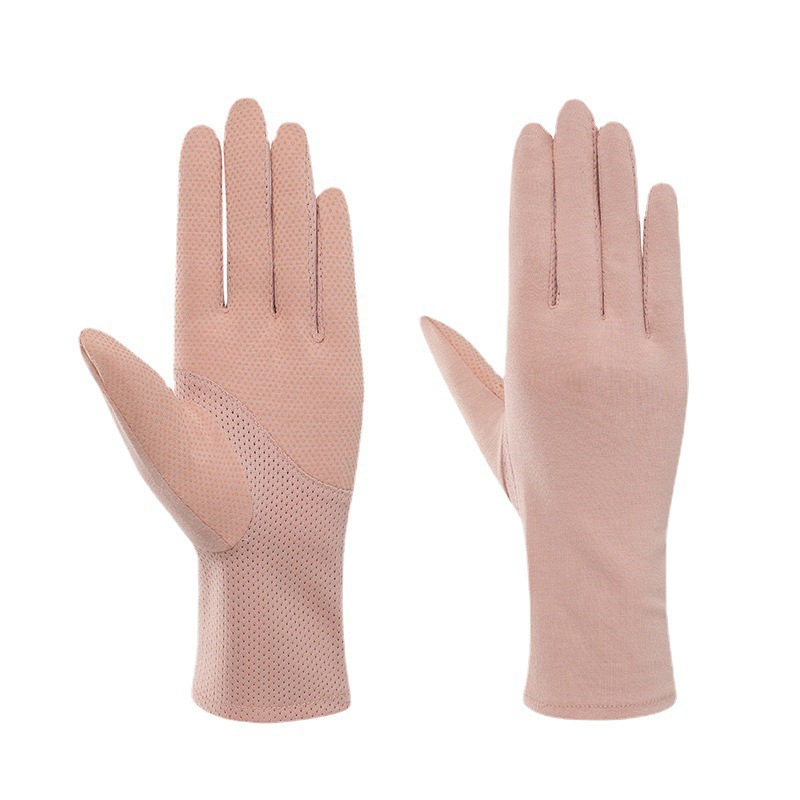 Sun protection gloves women's UV protection driving summer pure cotton touch screen thin breathable non-slip riding hand protection white gloves