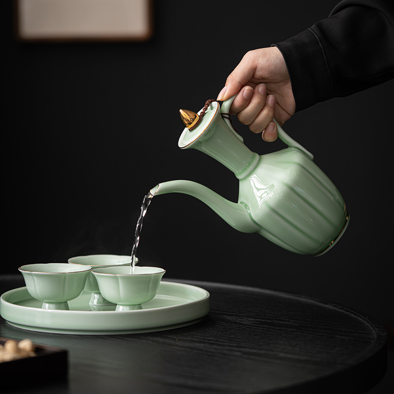 Warm wine pot suit heating tea cup wine glass sake Ru Kiln Ceramic White wine yellow wine hot wine pot household stove cooking wine