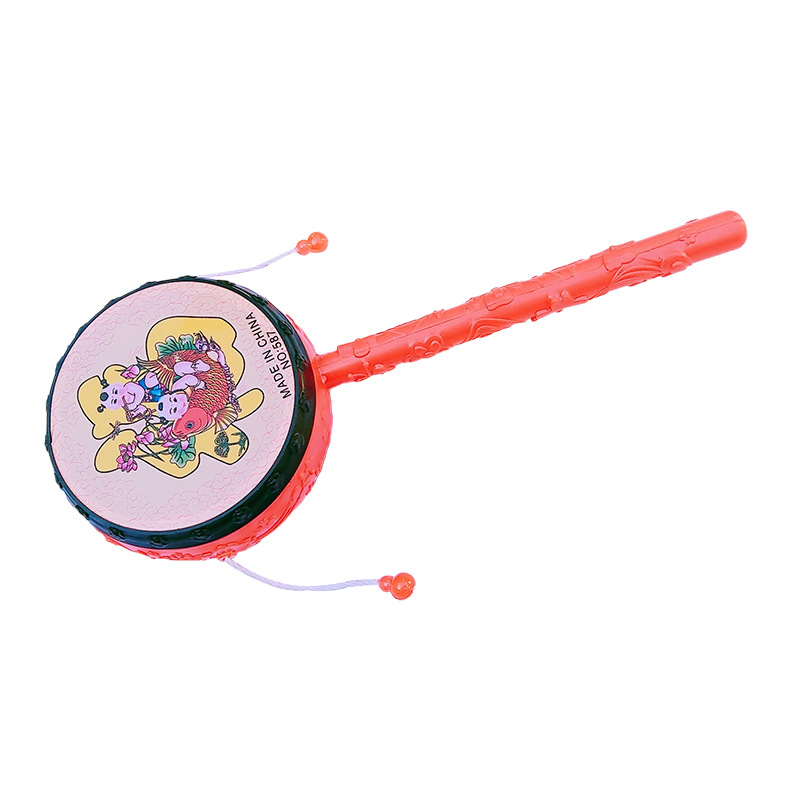 Baby children rattle auspicious red drum traditional nostalgic New Year picture pattern hand rattle wholesale
