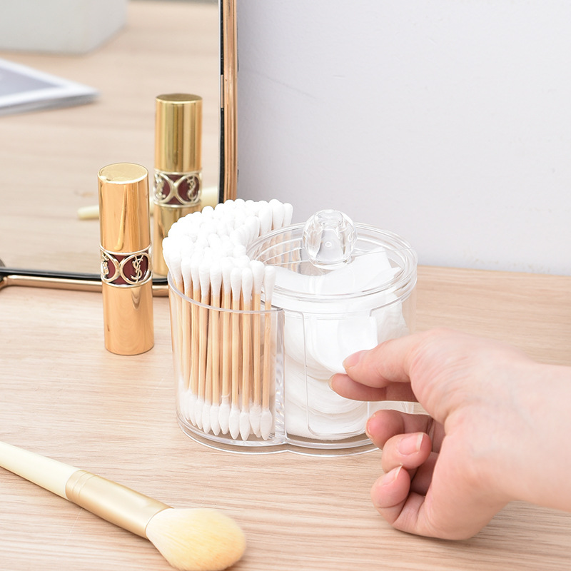Cotton swab storage box PS portable double hole round container makeup cotton puff storage box cotton swab makeup remover cotton box
