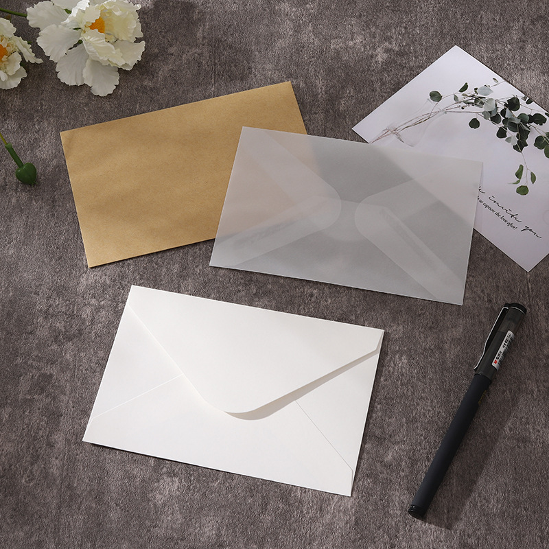 In-Stock Blank Translucent Sulfuric Acid Paper European-Style White Kraft Paper Envelope with Logo Printing Customization