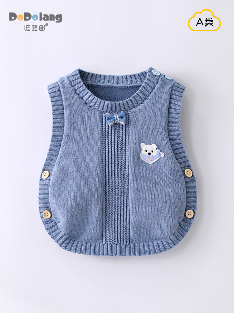 Безрукавный топ для малышей весна-осень, вязаный жилет с маленьким бантиком, оптовая продажа для мальчиков и девочек, однотонный хлопковый жилет