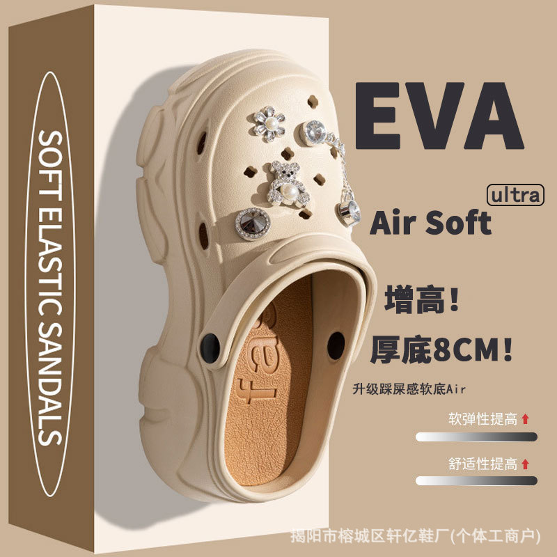 Eva Breathable Anti-Odor Clogs for Women in Summer, Closed-Toe Slippers with Thick Soles, Non-Slip Beach Height-Increasing Shoes for Outdoor Wear