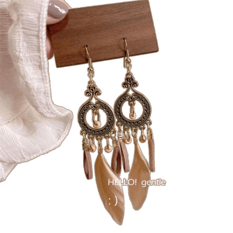 Super Fairy Tassel Ear Clips, Retro Ethnic Wave Long Earrings, Travel Photo Earrings, Feather Earrings, Free Shipping to Your Home