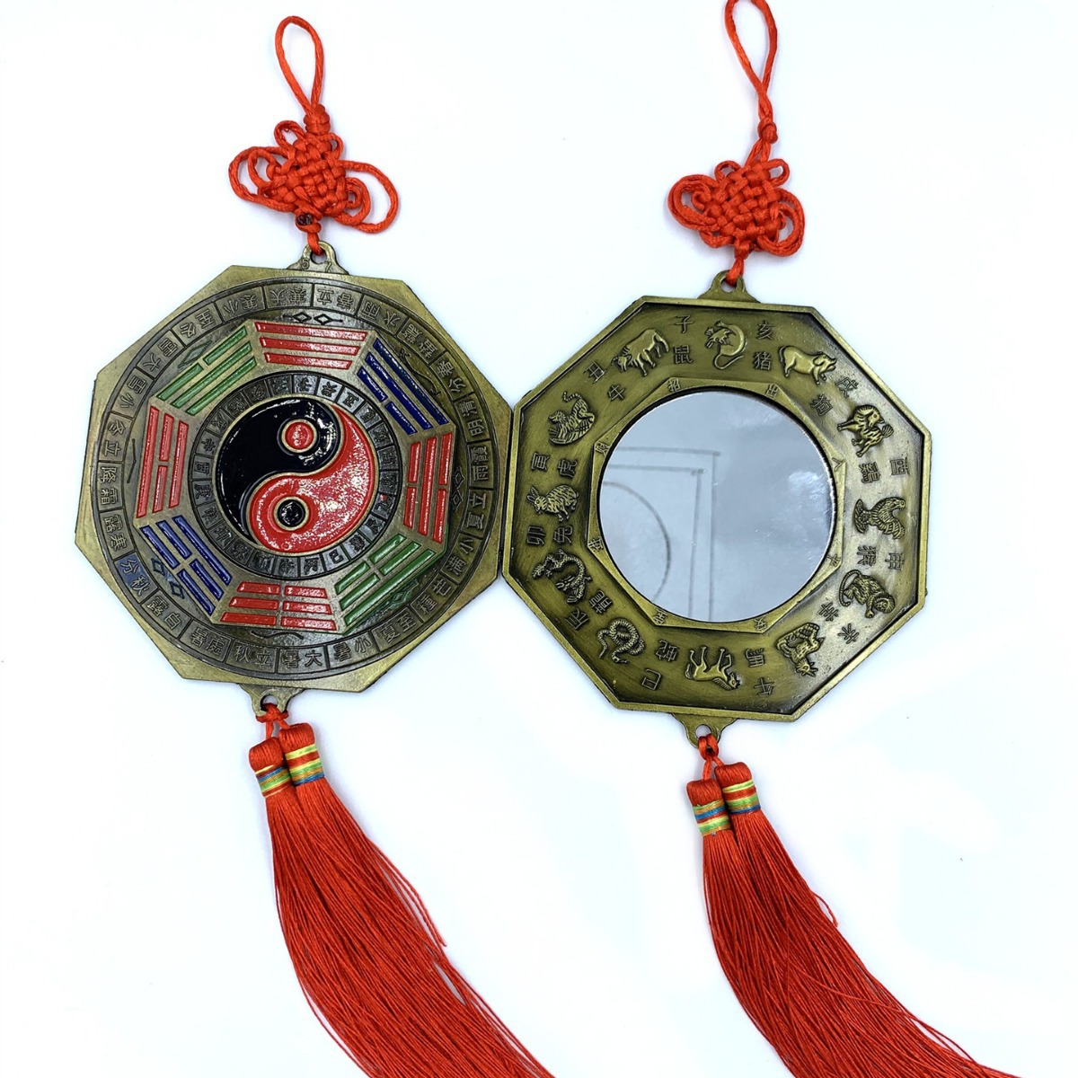 Wholesale Colorful Square Yin and Yang Bagua Mirror Pendant Twelve Zodiac Temple Feng Shui Wedding Home Antique Pendant